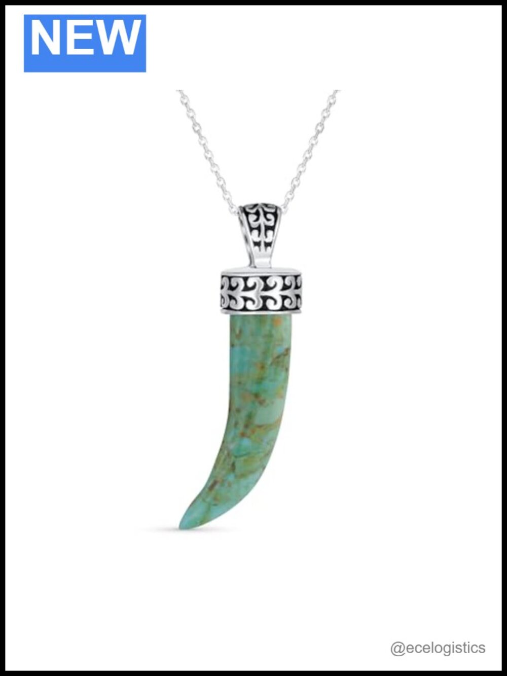 Sterling Silver Turquoise Italian Horn Pendant Necklace 18"
